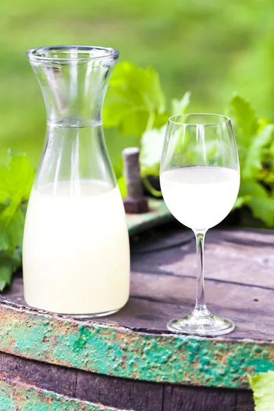 Bardak şarap ve şarap elma suyu ile sürahi — Stok fotoğraf