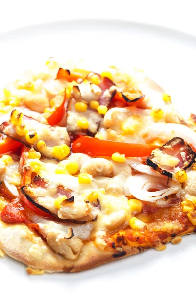 Pizza with bacon, beans and corn — Stock Photo, Image