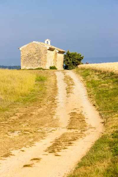 Chapel with grain field near Entrevennes, Plateau de Valensole, — Stock Photo, Image