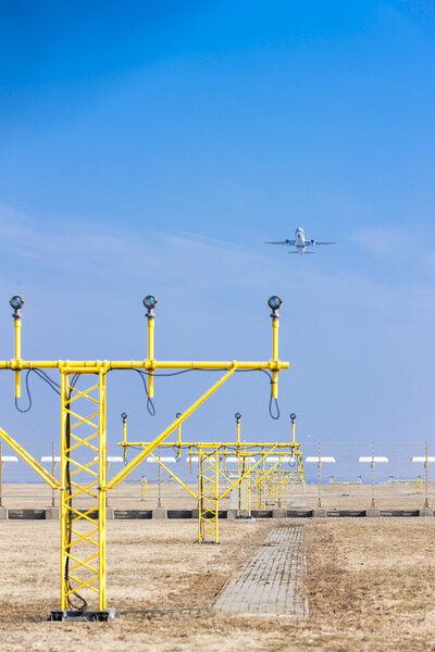 landing lights on runway, Prague, Czech Republic