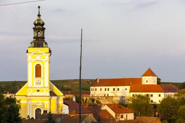 Church of Saint Kunigunde and castle, Cejkovice, Czech Republic — Stock Photo, Image