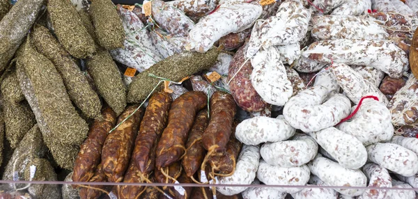 Sausages, market in Nyons, Rhone-Alpes, France — Stock Photo, Image