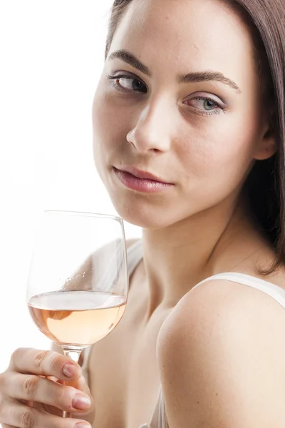 Kvinna med ett glas rosévin — Stockfoto