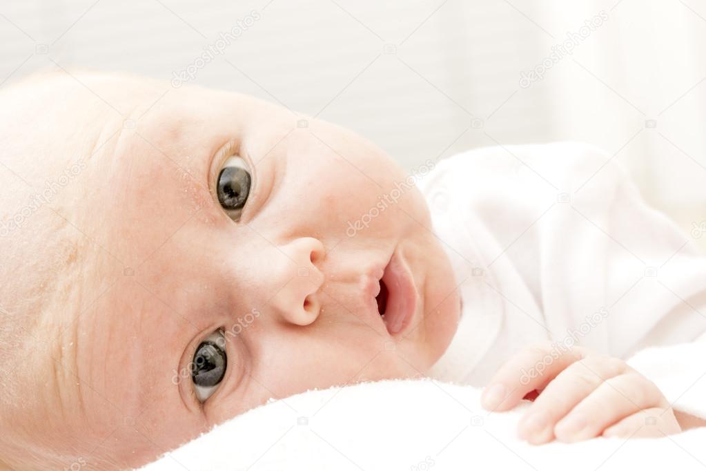 portrait of a one month old baby