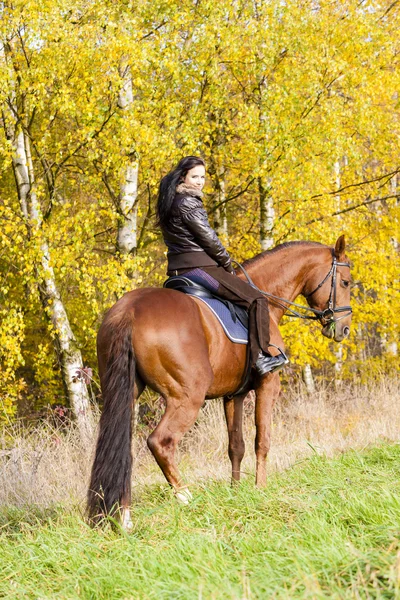 Equestrian on horseback in autumnal nature — Stock Photo, Image