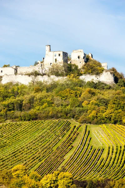 Ruínas do Castelo de Falkenstein com vinha no Outono, Baixa Austr — Fotografia de Stock
