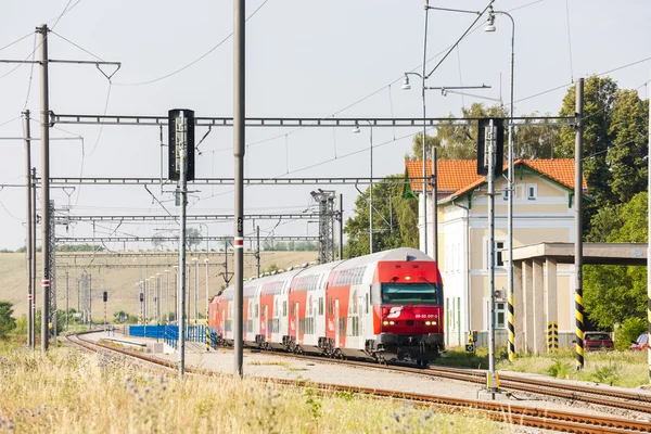 Train at railway station in Satov, Czech Republic — Stok fotoğraf