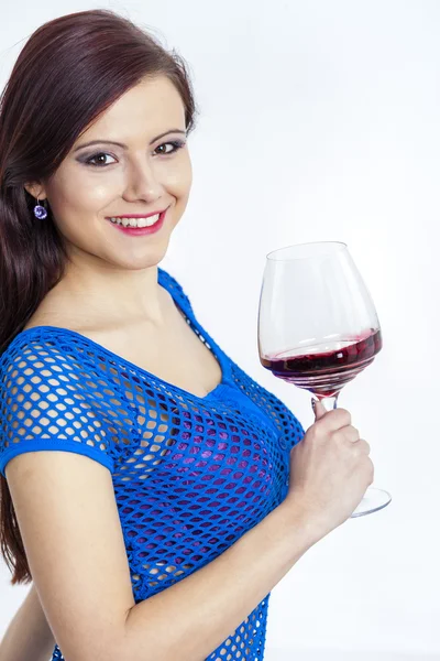 Young woman with a glass of red wine — Stock Photo, Image