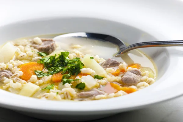 Soupe écossaise de viande de mouton avec chou-rave et orge — Photo