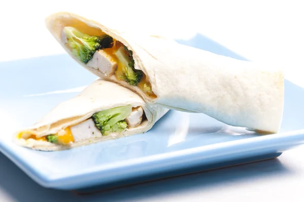 Burrito with chicken meat and broccoli — Stock Photo, Image