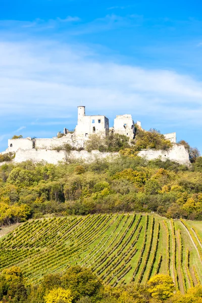 Ruínas do Castelo de Falkenstein com vinha no Outono, Baixa Austr — Fotografia de Stock