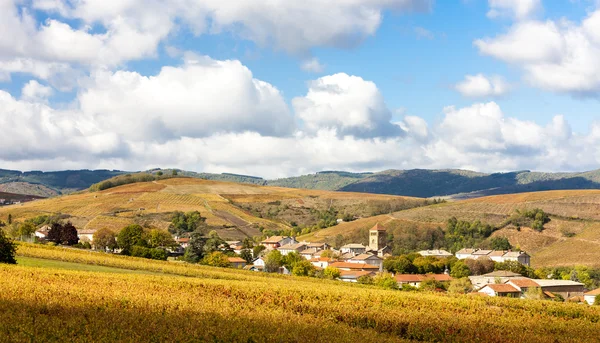 Pueblo Salles-Arbuissonnas-en-Beaujolais con viñedo —  Fotos de Stock