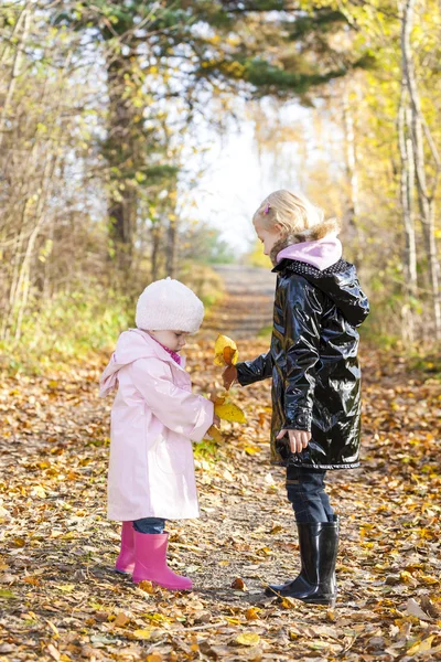 Kleine Mädchen tragen Gummistiefel in herbstlicher Natur — Stockfoto