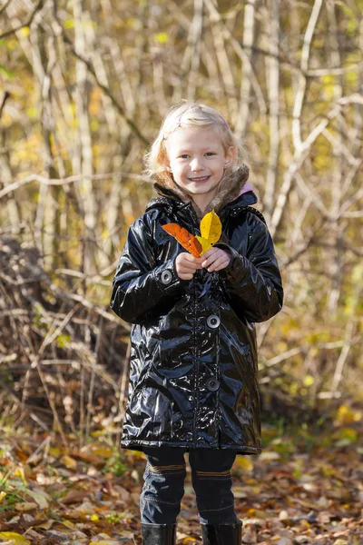 Portrait of little girl in autumnal nature — Stock Photo, Image