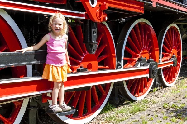 Little girl in railway museum, Koscierzyna, Pomerania, Poland — Stock Photo, Image