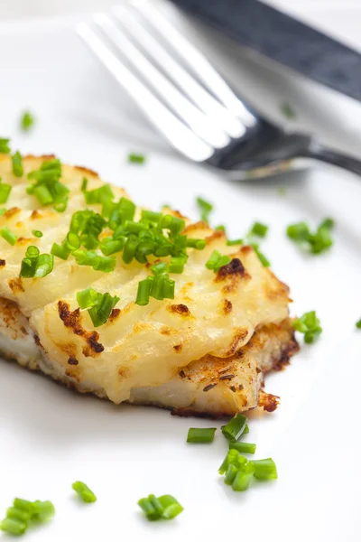 Cod baked with mashed potatoes — Stock Photo, Image