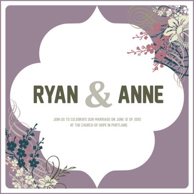 Dekoratif çiçeklerle düğün davetiyesi