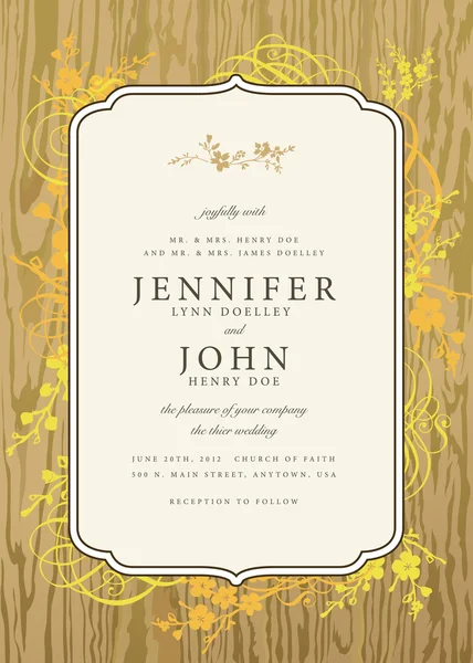 Invitation de mariage en bois floral — Image vectorielle