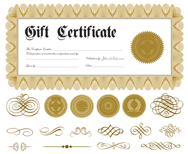 Certificat-cadeau vectoriel et jeu de sceaux — Image vectorielle