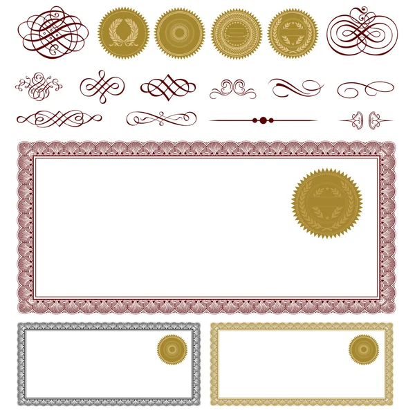 Certificado de regalo vectorial y conjunto de sello — Archivo Imágenes Vectoriales