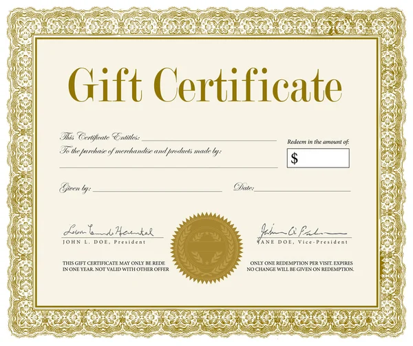 Certificat cadeau décoré vectoriel — Image vectorielle