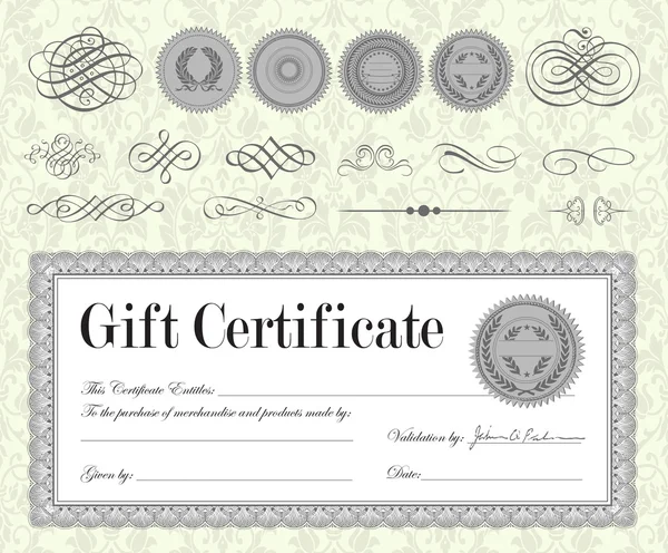 Certificato regalo vettoriale e set di sigilli — Vettoriale Stock