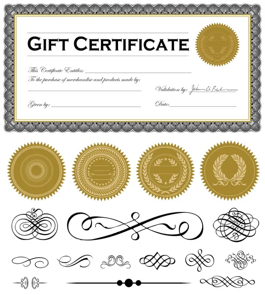 Certificado de regalo vectorial y conjunto de sello — Archivo Imágenes Vectoriales