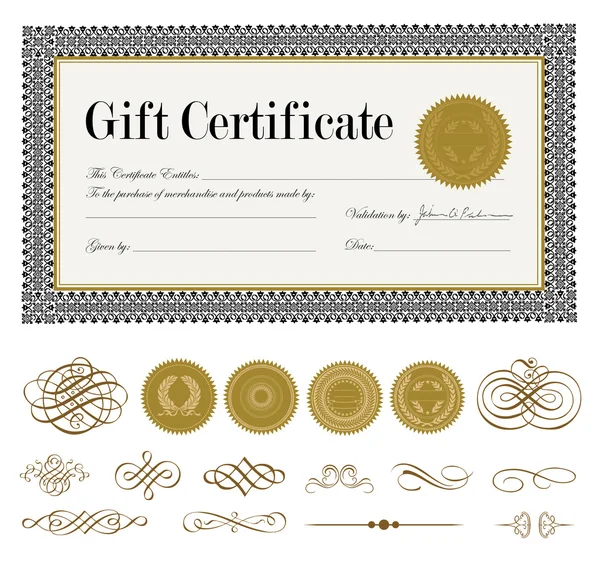 Vector Gift Certificate and Seal Set — Stock Vector