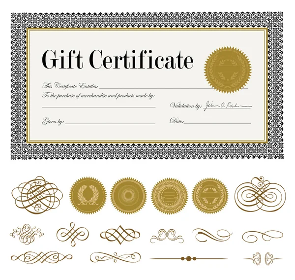 Certificado de regalo vectorial y conjunto de sello — Vector de stock