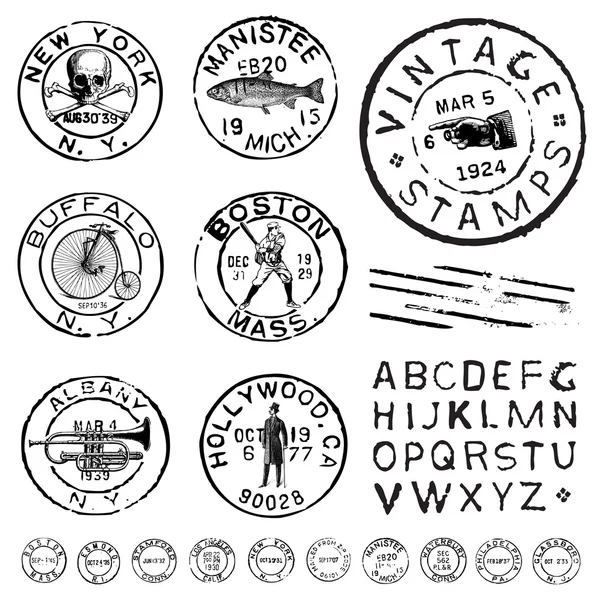 Vector Retro Clipart Made In The USA Stamps — Stock Vector