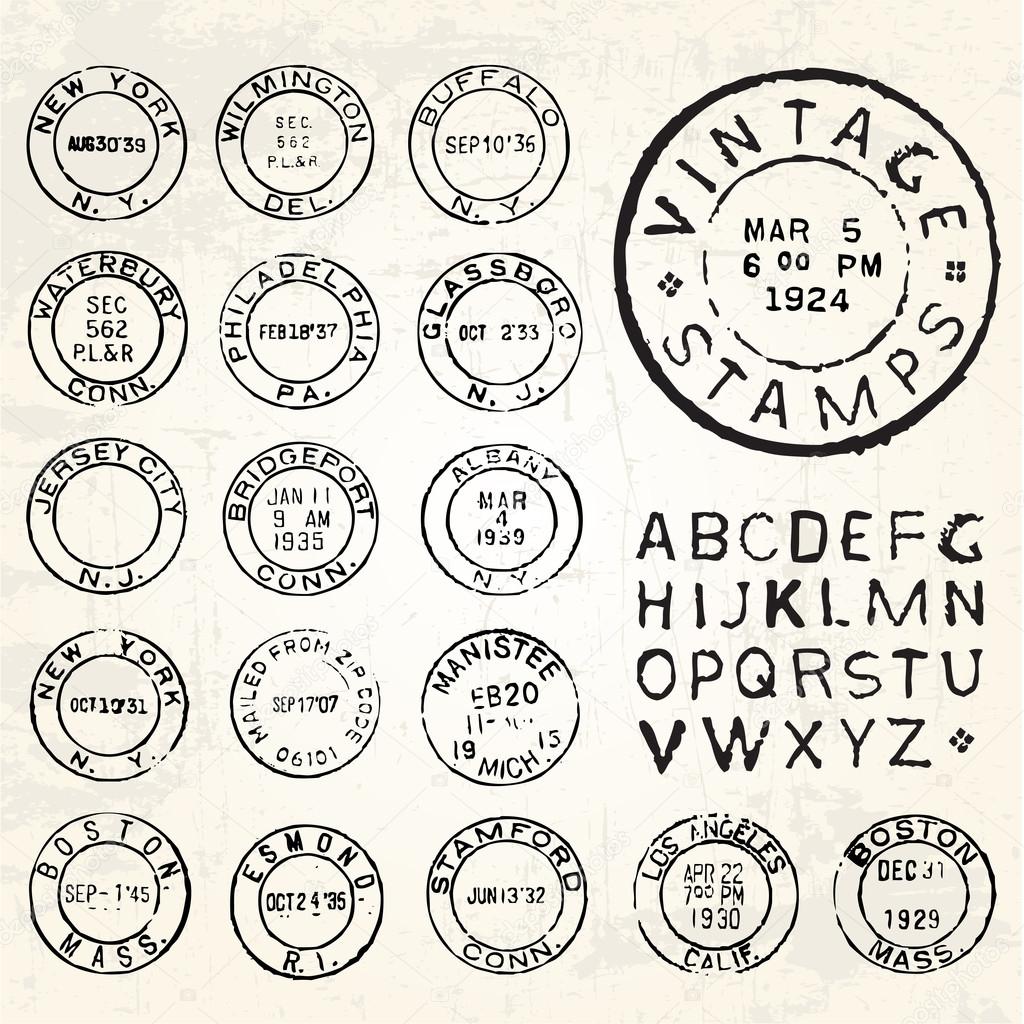 Vector retro postage stamp set — Stock Vector © createfirst #68456145