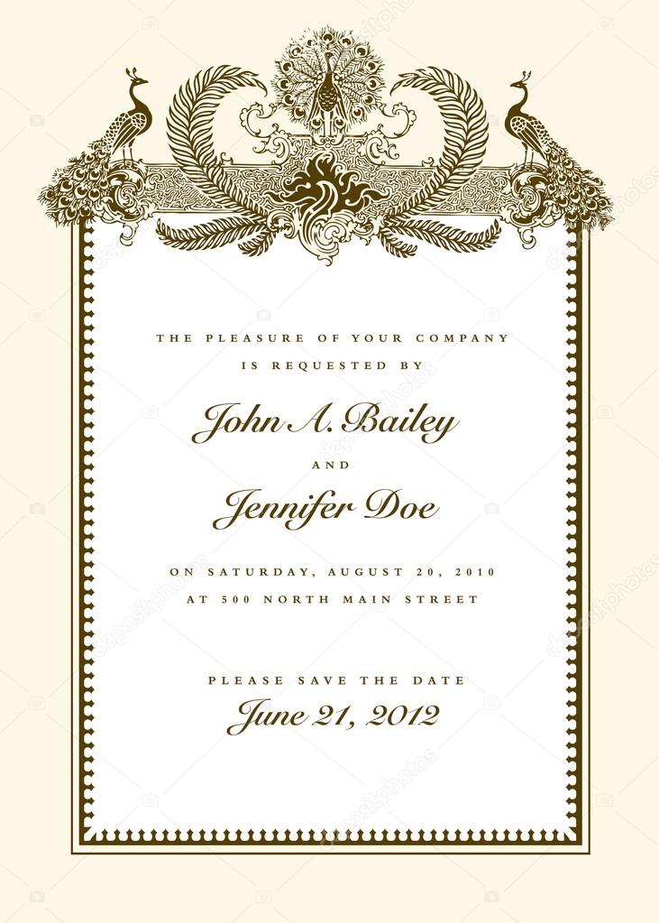 wedding invitation with peacocks