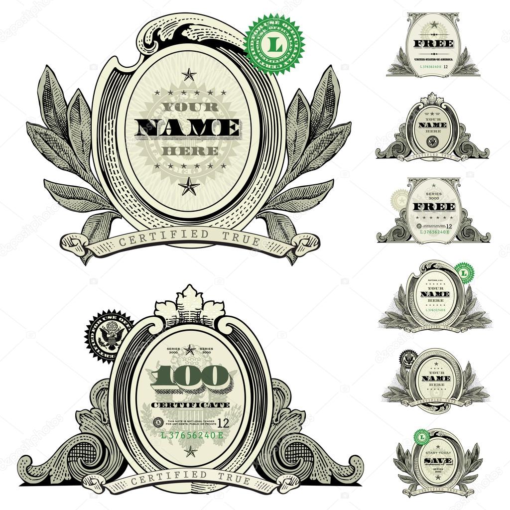 Oval Money Frames Set. vector illustration