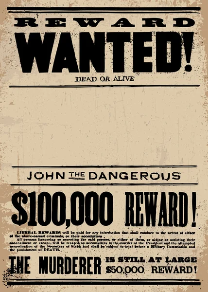 Vector vintage wanted poster and reward poster. — Stock Vector