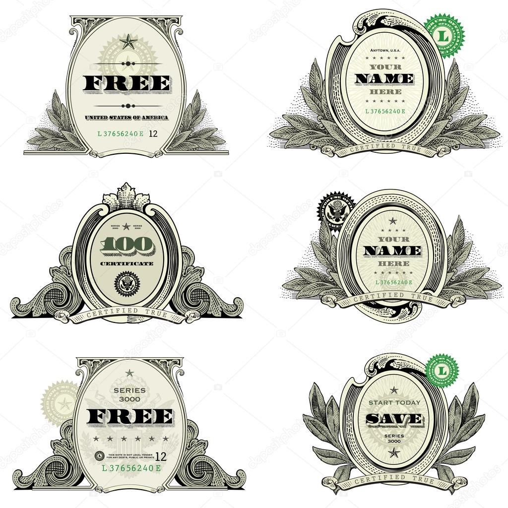 Vector Financial Frame and Badge Set. Easy to edit, all pieces are separated.