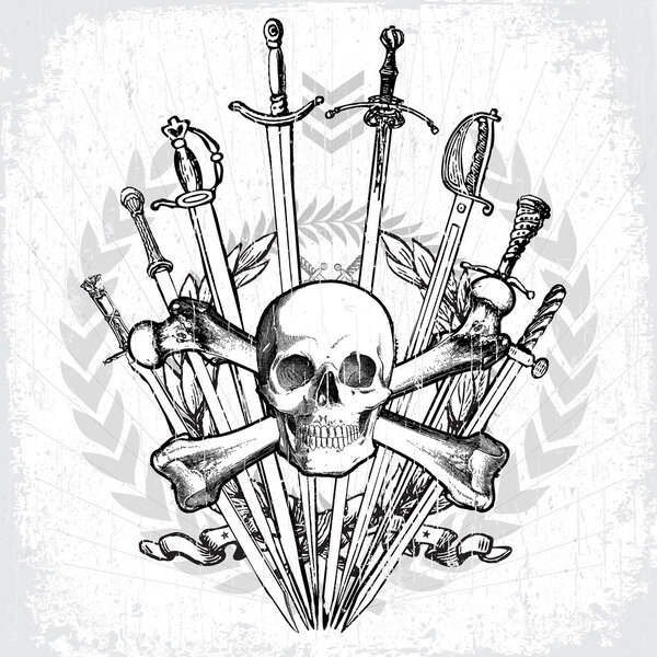 Vector Skull and Cross Bones with Swords