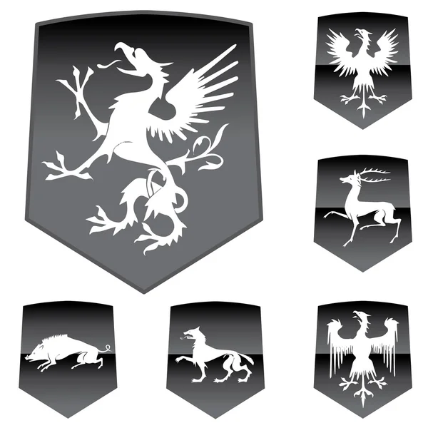 Escudos medievales vectoriales con animales — Vector de stock