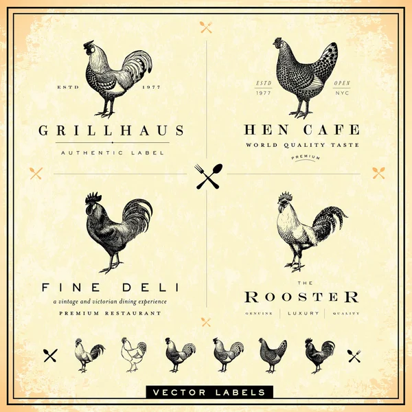 Ensemble de restaurant vectoriel et logo de poulet — Image vectorielle