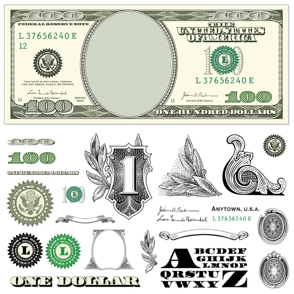 Un dólar billete vector conjunto — Archivo Imágenes Vectoriales