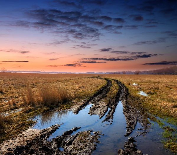Dirt road in spring steppe after rain — Stock Photo, Image
