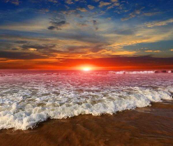 Majestuoso atardecer sobre la orilla del océano — Foto de Stock