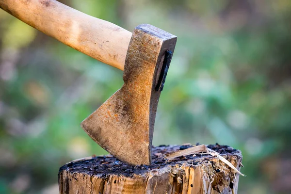 木の切り株の上に鉄斧 — ストック写真
