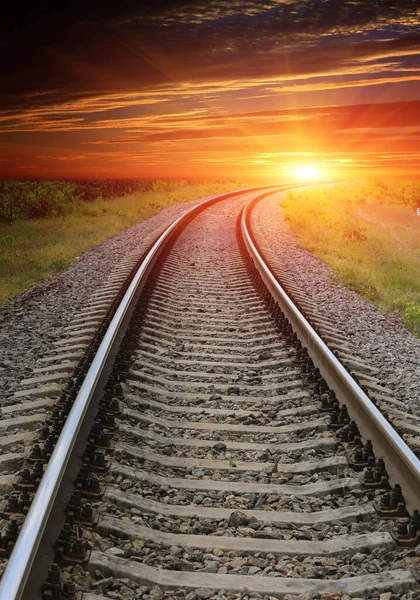 Escena Con Ferrocarril Vuelta Puesta Del Sol — Foto de Stock