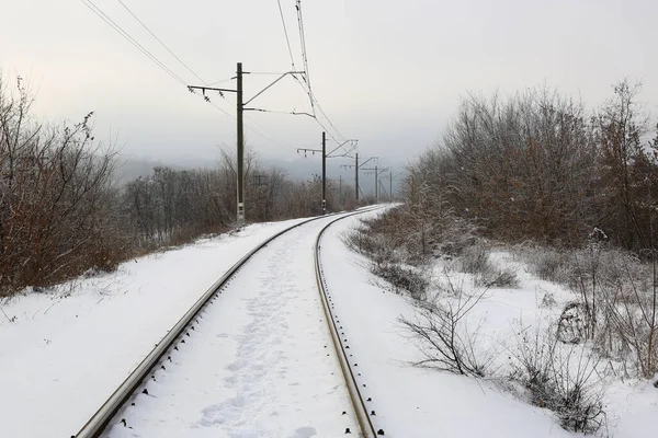 Neve Coberto Ferroviário Tempo Inverno — Fotografia de Stock