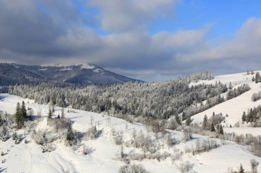Karpat dağlarında kış manzarası, Ukrayna 'da ele alalım.