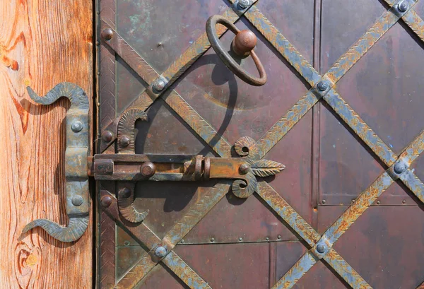 Vintage Forged Metal Bolt Handle Ring Door — Stock Photo, Image