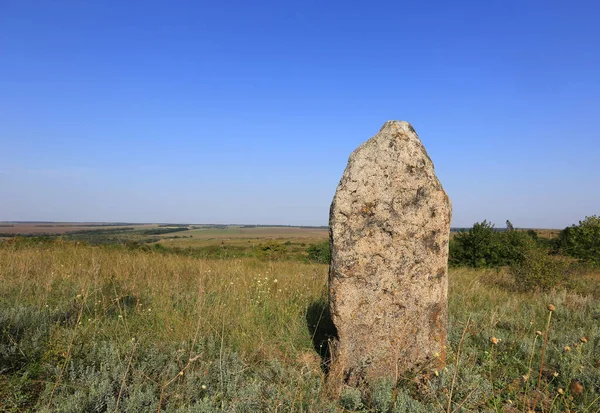 Stary Kamień Stepie Jesienią Słoneczny Dzień — Zdjęcie stockowe