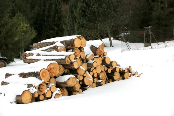 Wooden logs under snow — Stock Photo, Image