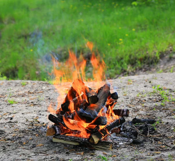 Flamme chaude du feu de camp — Photo