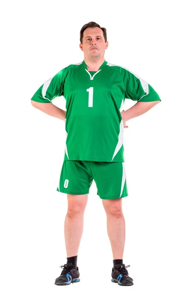 成熟男子穿着绿色运动服摆姿势 — 图库照片